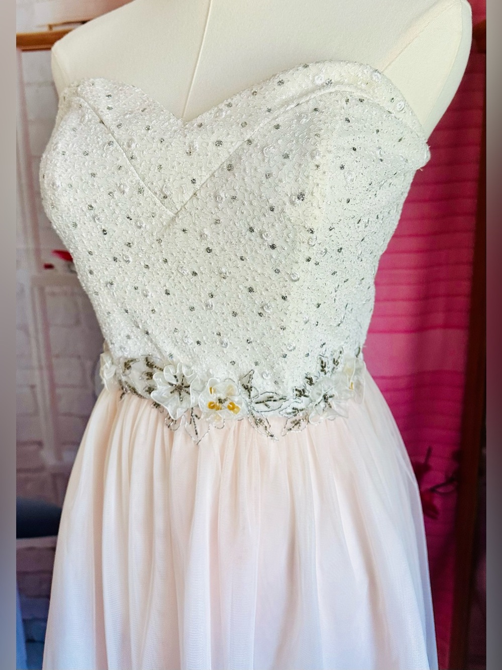Masquerade Ivory and Pale Pink Beaded Party Dress - Picture 4 of 12